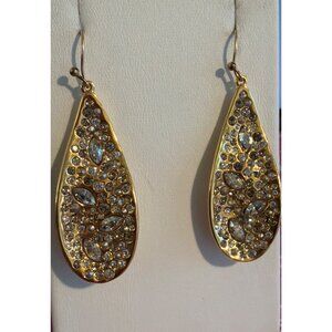 Alexis Bittar Gold Plated Miss Havisham Earrings Crystal Encrusted Drop Teardrop